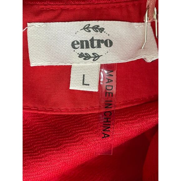 Entro Women's Dress Shift Square Neck Stretch Textured Short Puff Sleeve L Red - Picture 8 of 9